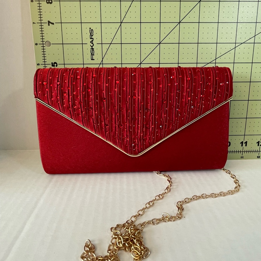 Red And Sequence Envelop Clutch With Gold Crossbo… - image 3